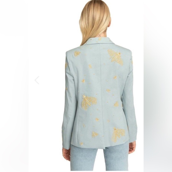 Valentina Shah Gaia Bee Embroidered Blazer Blue Gold NWOT - Picture 3 of 9